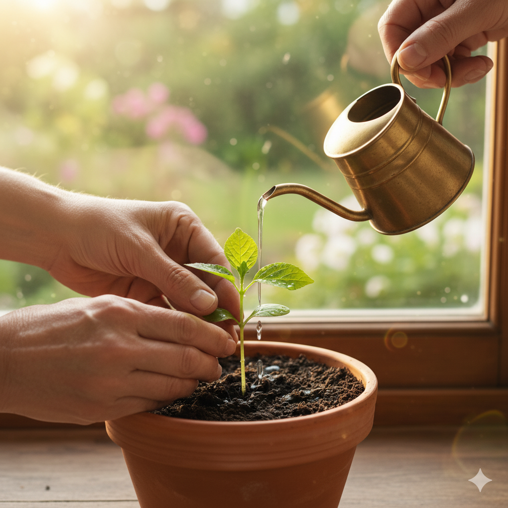 Growing plant being watered - symbolizing business growth